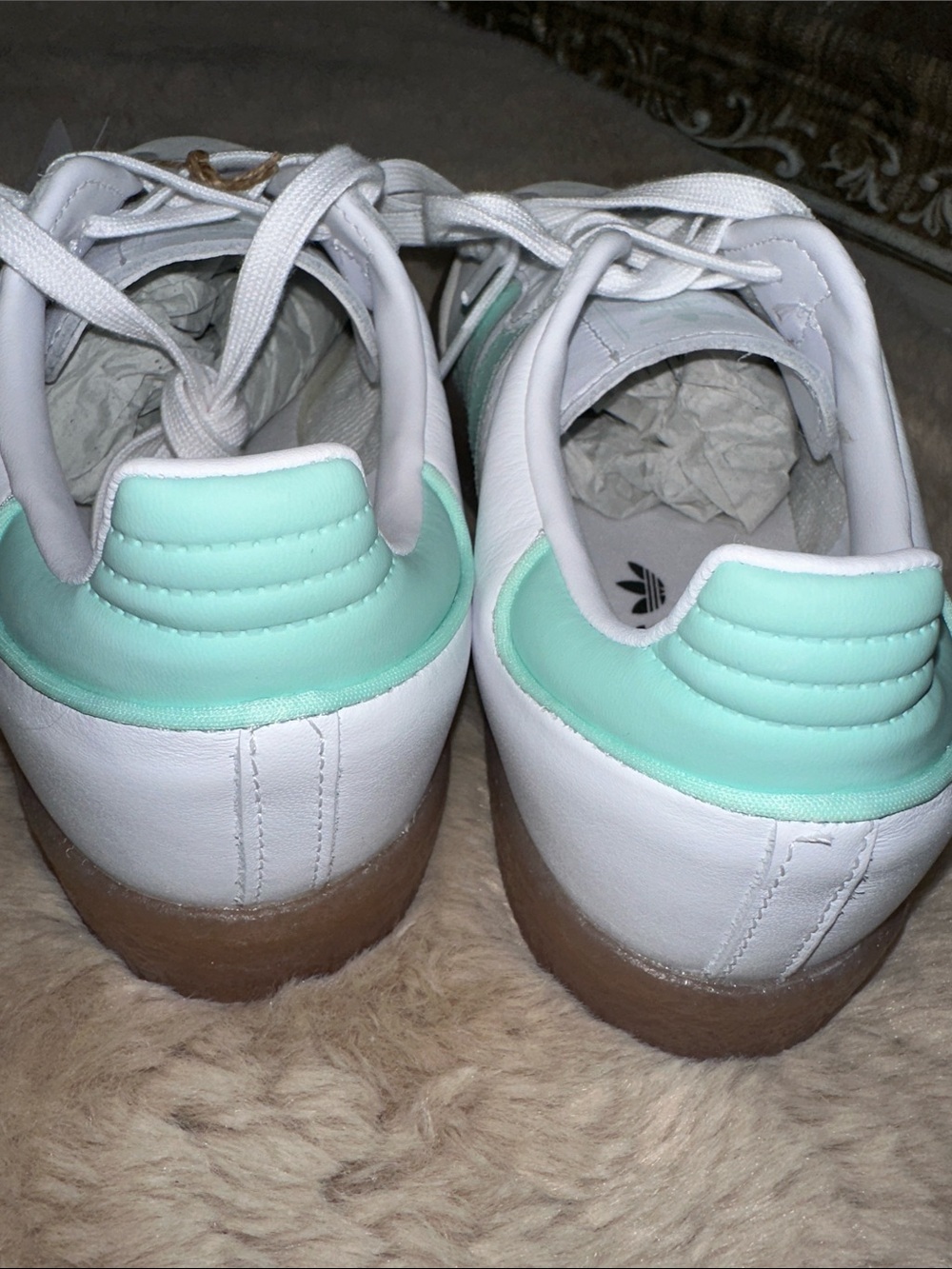 adidas White Sneakers with Mint Green Stripes and Gum Sole - Picture 7 of 14